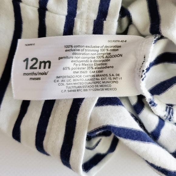 K1153 * Carter's Strawberry Appliqué Striped Top White Navy Size 12M - Picture 5 of 7